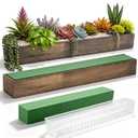 Dandat 2 Set Wood Boxes for Centerpieces 34x5 Inch Rectangle Wooden Planter Box Rustic Wooden Planters with Removable Plastic Liner Floral Foam Blocks for Christmas Wedding Home Garden Decor(Brown)