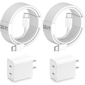 10ft Cable for Apple iPhone 16 15 Charger, Dual C Fast Charging, 2in1 Double C Fast Charge Block with Long USB C to C Charge Cord for iPhone 16 Pro Max/16 Pro/16/16E, 15 Pro Max/15 Pro/15 Plus, 2Pack