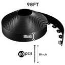AGTEK 98FT Plastic Landscape Edging Kit 3inch Height No-Dig Garden Edging Border Lawn Edging Roll for Flower Bed Lawn Yard, Black, with 60 Anchoring Spikes