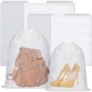 Woanger 40 Pcs Dust Bags for Handbags Drawstring Dust Proof Purse Storage Bags, 2 Size Non Woven Breathable Fabric Shoes Pouch for Purse Backpack Boots Cloth Storage Travel Package Organizer, White