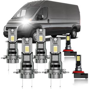 for 2014-2022 Ram ProMaster 1500 2500 3500 Multi Beam FOG Lights Bulbs Combo, 6pcs Super Bright White Dual Beam and Fog Lights Blubs Package, 1:1 Size as Stock Bulbs, Plug and Play