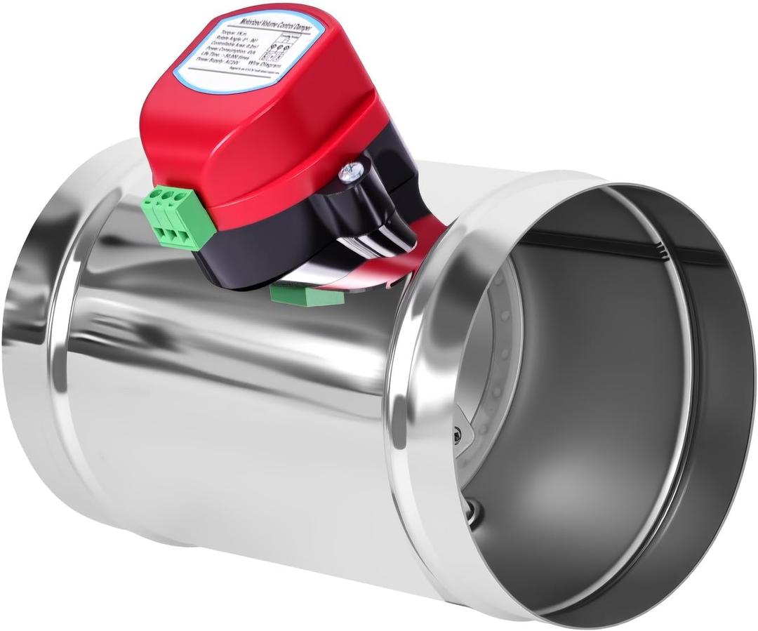 5" Motorized Duct Damper,On/Off Backdraft Damper Control, Stainless Steel Airflow Control Damper for HVAC System, 24V AC
