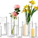 9 Pack Cylinder Vases- for Centerpieces, 6,8,10 Inch Clear Glass Cylinder Candle Holder- for Wedding Centerpirces Decoration Tall Clear Flower Vases, Hurricane Candle Holder for Party Home Decor