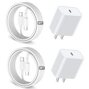 6FT iPhone 17 16 15 Charger Fast Charging, 2Pack 20W USB C Apple Charger Travel Plug Block Phone Charging Cable Cord for iPhone 17 Air/17 Pro/17 Pro Max/16e/16 Pro Max/16 Plus/15/15 Pro/15Pro Max/iPad (White)