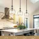 Emak 8 Inch Pendant Lights Kitchen Island, Modern Black Pendant Light with Clear Glass Shade, Farmhouse Hanging Light Fixture for Kitchen, Bathroom, Hallway, Dining Room, PL125-BK