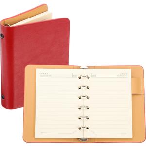 PATIKIL 6 Ring Binder Cover, A7 Leather Notebook Binder Mini Refillable Loose Leaf Personal Planner with 50 Sheets Line Paper, Red