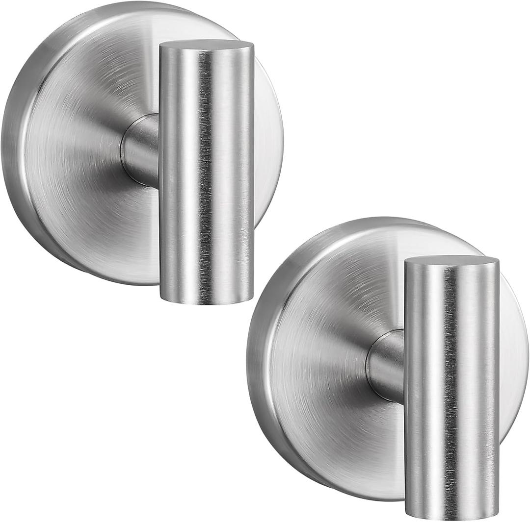 15 lbs Heavy Duty Suction Cup Hooks - Rustproof Stainless Steel Shower Hook for Bathroom Organization, Towels, Robes,Wreaths-No Drill, No Residue for Glass, Mirrors & Tile(2, Brushed nickel)