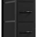 Somdot Narrow Dresser with 4 Drawers, Slim Storage Chest of Drawers with Removable Fabric Drawers for Closet Small Spaces Bathroom Bedroom Laundry, Black Rustic Brown Top