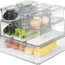 Plastic Fridge Organizer,Clear Storage Containers for Fridge Stackable Organizer Bins Square Food Storage Box Keep Fresh for Vegetable,Food,Fruits (10 PACK)