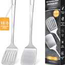 2 Pcs Stainless Steel Spatulas Set, Metal Spatula Solid & Slotted Turner, Heavy Duty Sturdy Spatula for Kitchen Use, High Heat Resistant Cooking Utensils for Fish Eggs Pancakes, Easy to Clean, Silver