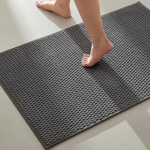 Bathroom Rugs Non Slip Washable, Super Absorbent Thin Bath Mat Quick Dry Low Pile Bathroom Rug, Dark Grey 24"x36"