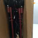 Medline Lightweight Foldable Transport Wheelchair with Handbrakes and 12-Inch Wheels, Red Frame, Black Upholstery