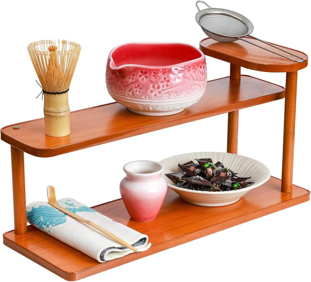 Coffee Station Organizer, 3 Tier Wooden Matcha Station Home Storage Mugs Holder Countertop, Kitchen Counter Shelf for Tea Coffee Bar Accessories, Condiment Storage Rack