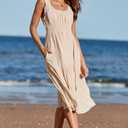 AlvaQ Women Summer Dresses Sleeveless Smocked Midi Dress High Waist Casual Tiered A Line Sundress with Pockets (L)