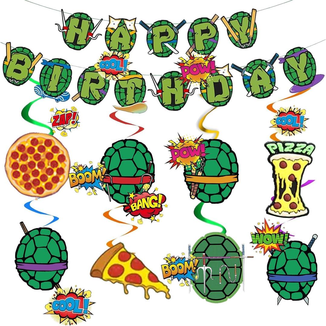 Birthday Party Decorations Turtle Happy Birthday Party Decorations Turtle Theme Party Supplies - Happy Birthday Banner - Hanging Swirl Streamers