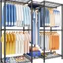 Ulif E12 Clothes RackHeavy Duty Freestanding Garment Rack with ShelvesMetal Clothing Closet Storage System for Hanging Clothes57.1" W x 16" D x 76.5" H, Hold 860 lbs, Black