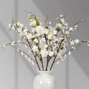 Giegxin 42 Inch Spring Faux Cream Cherry Blossom Branches 3 Pcs Artificial White Cherry Blossom Stems Fake Spring Blooming Long Stem Bush for Vase Floral Arrangement Wedding Party Home Decoration 42 Inch, Cream Blossom Branches, Cream