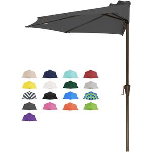 JEAREY 9ft Half Umbrella Outdoor Patio Umbrella Market Umbrellas with Crank, 1/2 Round Wall Umbrella 5 Sturdy Ribs UV Protection for Pool Garden Balcony Deck, Gray