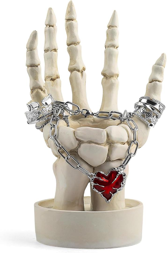 Skeleton Hand Ring Holder Gothic Halloween Decor Skeleton Halloween Decorations Indoor Lamp Tealight Candle Holder Earring Organizer Necklace Holder Organizer- White