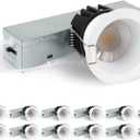 zouzai 2 Inch LED Recessed Lighting, 5CCT Anti-Glare Downlight with Junction Box, Dimmable, 2700K-5000K Selectable, 8W COB 840LM, IP65 Wet Rated, CRI90+, ETL & Energy Star, (White, 2 inch 12 Pack)