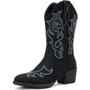 Vepose Womens Cowboy Mid Calf Boots Cowgirl Western Embroidered Chunky Low Heel 9800 Boots with Zipper Size 8