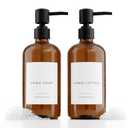 Stylish Soap Dispenser Set of 2 for Kitchen Or Bathroom - Quality 21oz Dish and Hand Soap Dispensers - Extra Durable Amber Dispensers Perfectly Enhance Your Bathroom Or Kitchen