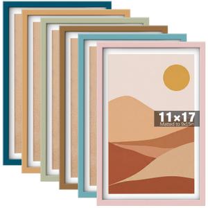 Threehoney 11 x 17 Picture Frame Set of 6, Boho Colorful Photo Frames