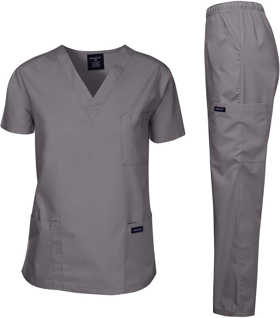Dagacci Scrubs Medical Uniform Women and Man Scrubs Set Medical Scrubs Top and Pants (Small, Pewter Gray)