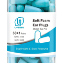 LYSIAN Ultra Soft Foam Earplugs Sleep, Noise Cancelling Ear Plugs for Sleeping, Shooting,Travel and Work-38dB SNR 31dB NRR Sound Blocking-60 Pairs Pack (Lake Blue)