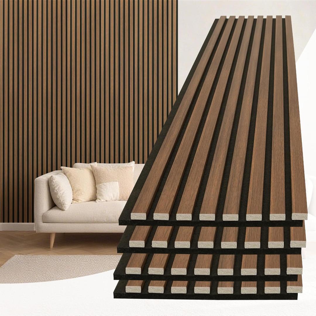 Art3d 94 x 12.6 Inch Acoustic Lightweight Slat Wall Panel, 4-Piece, Walnut