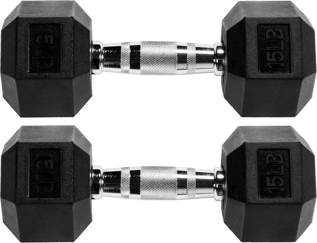 Fitvids Rubber Encased Hex Dumbbell, 15LB, Pair