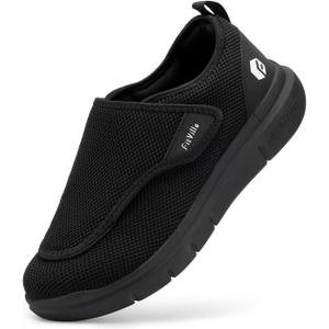 FitVille Diabetic Shoes for Men Extra Wide Slip-on Shoes for Swollen Feet Adjustable Walking Shoes for Elderly Foot Pain Relief Neuropathy - EasyTop Wings (12 XX-Wide, Black)