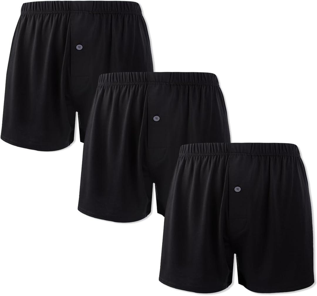 BAMBOO COOL Mens Boxers Short Classic Fit Soft Casual Underwear Loose Breathable Boxer Shorts for Men Black XL