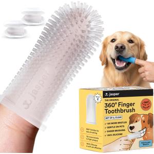 Jasper Dog Toothbrush, 360 Degree Dog Tooth Brushing Kit, Cat Toothbrush, Canine Dental Care & Teeth Cleaning Kit, Pet Finger Tooth Brush, Use with Pet Toothpaste, 2-Pack Clear
