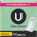 U by Kotex Clean & Secure Maxi Pads, Regular Absorbency, 192 Count (4 Packs of 48) 