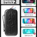 URMLCUS Carrying Case for Nintendo Switch 2 (2025), Hard Shell Travel Case with 10 Game Card Slots, Water Resistant & Shock Resistant Protection for Console & Accessories +4 Thumb Grip Caps (Black)