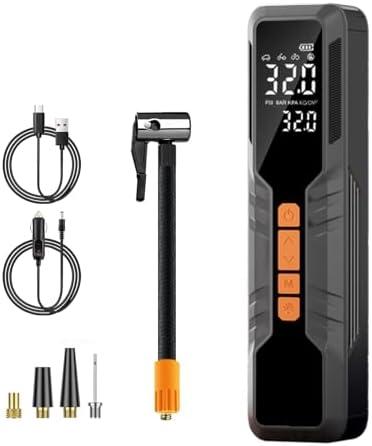 Portable Tire Inflator Air Compressor 4X Air Pump for Car Tires, 12DC Air Pump with Digital Pressure Gauge & LED Lights, 150PSI Tire Inflator for Motorcycle/Bike/Ball/Car Accessories