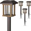 XMCOSY+ 4-Pack Solar Pathway Lights Outdoor, 25 Lumens Vintage Edison LED Landscape Lighting, IP65 Waterproof Seeded Glass & Metal Stakes Solar Powered Garden Lights for Yard Patio Walkway Driveway