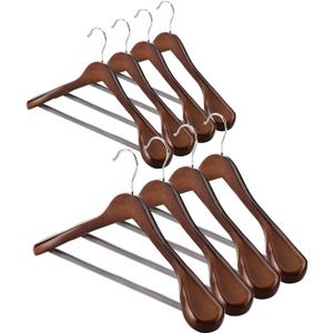 AMKUFO Wide Shoulder Wooden Hangers 8 Pack Coat Hanger with Non Slip Pants Bar, Heavy Duty Suit Hanger Wood Clothes Hangers with Smooth Finish 360 Swivel Hook for Sweater Jackets Shirts Walnut