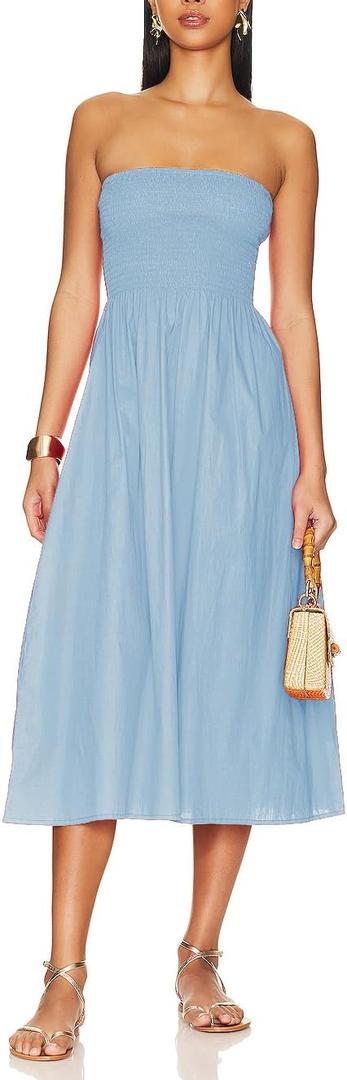 Aigeman Women Strapless Tube Maxi Dress Flowy Swing Long Sundress Sleeveless Summer Boho Beach Dress with Pokets 330 (XL)