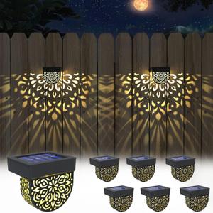 Solar Fence Lights 6 Pack Solar Deck Step Wall Lights Outdoor Waterproof LED Decorations Warm Yellow Light Decorative Lighting for Garden, Front Door, Backyard (Black 1)