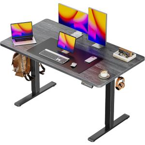 Huuger 48 x 28 Large Electric Standing Desk, Height Adjustable Desk, 27.6" Deep Desktop, Stand up Gaming, 2 Hooks, 3 Preset Heights, for Home Office, Grey