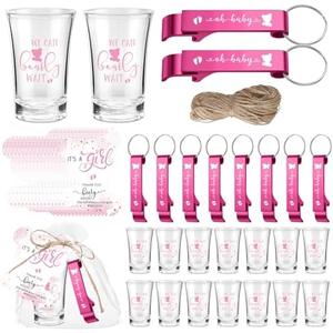 Blushtier 25 Sets Baby Shower Party Favor Shot Glasses Cute Bottle Opener Keychains Thank You Tags and Bags Baby Shower Favors Gender Reveal Party Guests Return Gift(Pink,Bear Girl)
