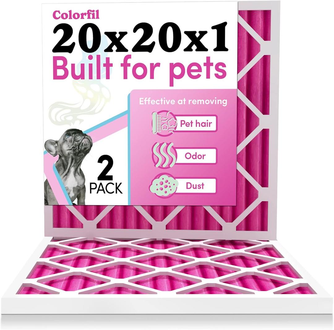 Colorfil 20x20x1 Air Filter (2-Pack) | Made in the USA | Color Changing | Remove Cat and Dog Odor | MERV 8 for Pet Hair Dander and Dust | 19.5"x19.5"x0.75" Exact Size Colorfil 20x20x1 Air Filter (2-Pack) | Made in the USA | Color Changing | Remove Cat and Dog Odor | MERV 8 for Pet Hair Dander and Dust | 19.5"x19.5"x0.75" Exact Size