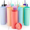 STRATA CUPS Multicolor Skinny Tumblers with Lids and Straws (12 pack) - 16oz Double Wall Acrylic Tumbler, Tall Matte Skinny Tumblers, Bulk with Free Straw Cleaner, Reusable Cups