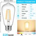 Ascher Vintage LED Edison Bulbs, 6W, Equivalent 60W, Non-Dimmable, High Brightness Warm White 2700K, ST58 Antique LED Filament Bulbs with 80+ CRI, E26 Medium Base, Clear Glass, Pack of 4
