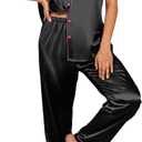 Ekouaer Silk Satin Pajamas Set Women Short Sleeve Sleepwear Soft Button Down Loungewear Pjs Set (X-Large, Black Pink)