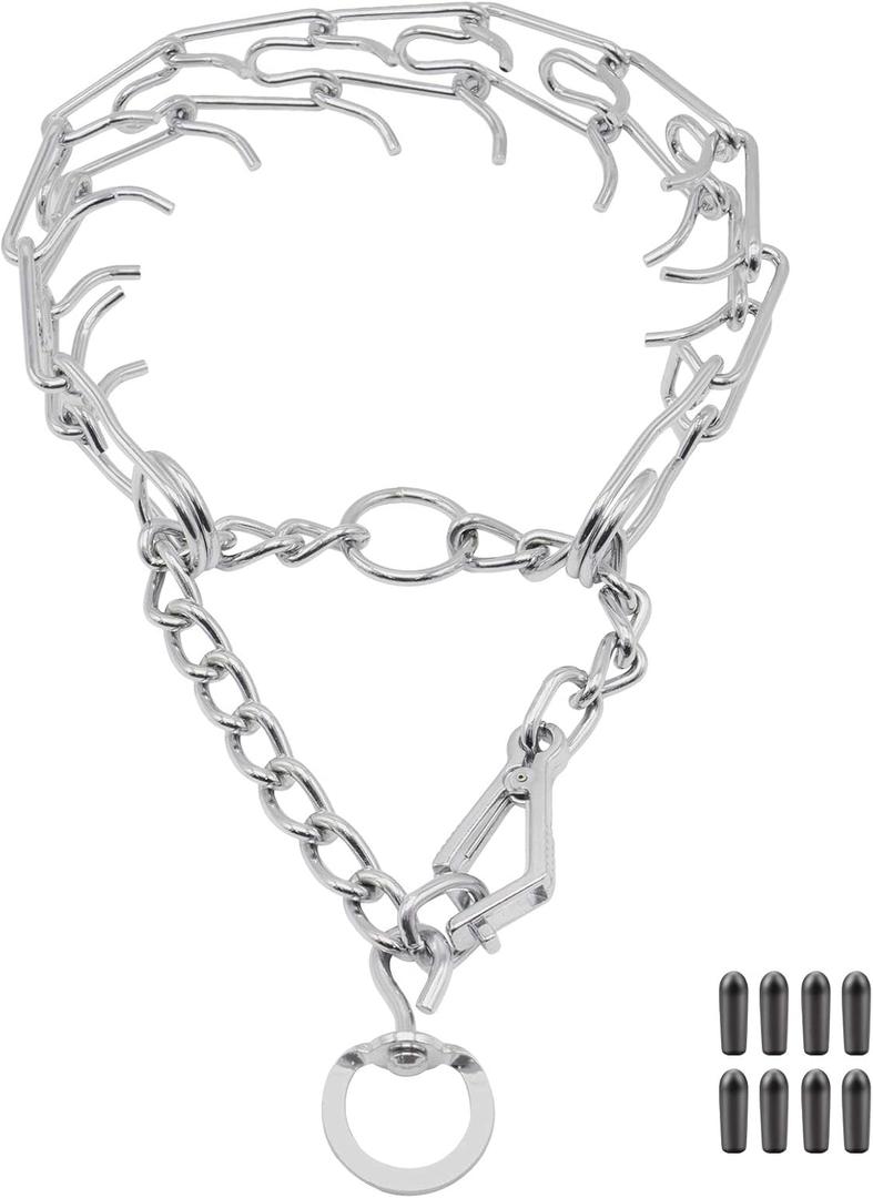 Dog Prong Collar, Ultra-Plus Chrome Plated Training Collar with Quick Release Clip for Dogs, Adjustable Pet Pinch Collar with Silver Plating for Small Medium Large Dogs (L)