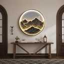 Framed LED Mountain Wall Art for Living Room, Large Modern Round 30x30 Inch, 29.5"L x 29.5"W