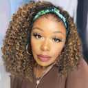 Aisaide Headband Wig 12 Inch Kinky Curly Headband Wigs for Black Women Glueless No Lace Front Wig Deep Curly Half Hair Wigs (14"Chocolate Brown with Blonde)